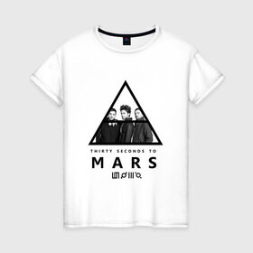 Женская футболка хлопок с принтом Thirty Seconds to Mars в Екатеринбурге, 100% хлопок | прямой крой, круглый вырез горловины, длина до линии бедер, слегка спущенное плечо | 30 seconds to mars | 30 секунд до марса | 30stm | thirty seconds to mars | джаред | лето | рок группа | шеннон