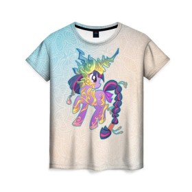 Женская футболка 3D с принтом My Little Pony в Екатеринбурге, 100% полиэфир ( синтетическое хлопкоподобное полотно) | прямой крой, круглый вырез горловины, длина до линии бедер | комедия | маленький | мой | музыка | мультфильм | мюзикл | пони | приключения | сказка | фэнтези