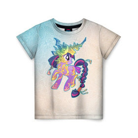 Детская футболка 3D с принтом My Little Pony в Екатеринбурге, 100% гипоаллергенный полиэфир | прямой крой, круглый вырез горловины, длина до линии бедер, чуть спущенное плечо, ткань немного тянется | комедия | маленький | мой | музыка | мультфильм | мюзикл | пони | приключения | сказка | фэнтези
