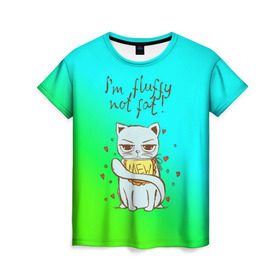 Женская футболка 3D с принтом Я пушистый,не толстый! в Екатеринбурге, 100% полиэфир ( синтетическое хлопкоподобное полотно) | прямой крой, круглый вырез горловины, длина до линии бедер | cat | взгляд | кот | кот хипстер | котёнок | котятки | котятушки | кошечки | кошка | мордочка