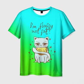 Мужская футболка 3D с принтом Я пушистый,не толстый! в Екатеринбурге, 100% полиэфир | прямой крой, круглый вырез горловины, длина до линии бедер | cat | взгляд | кот | кот хипстер | котёнок | котятки | котятушки | кошечки | кошка | мордочка