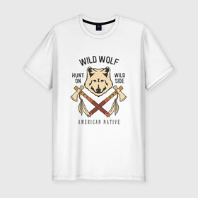 Мужская футболка премиум с принтом Дикий Волк в Екатеринбурге, 92% хлопок, 8% лайкра | приталенный силуэт, круглый вырез ворота, длина до линии бедра, короткий рукав | 