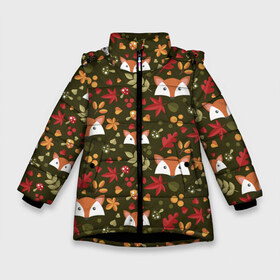 Зимняя куртка для девочек 3D с принтом Лисоньки в лесу в Екатеринбурге, ткань верха — 100% полиэстер; подклад — 100% полиэстер, утеплитель — 100% полиэстер. | длина ниже бедра, удлиненная спинка, воротник стойка и отстегивающийся капюшон. Есть боковые карманы с листочкой на кнопках, утяжки по низу изделия и внутренний карман на молнии. 

Предусмотрены светоотражающий принт на спинке, радужный светоотражающий элемент на пуллере молнии и на резинке для утяжки. | лиса | лисичка | лисоньки | лисы | паттерн