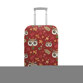 Чехол для чемодана 3D с принтом Совушки в лесу в Екатеринбурге, 86% полиэфир, 14% спандекс | двустороннее нанесение принта, прорези для ручек и колес | Тематика изображения на принте: owl | в лесу | глаза | красный | лес | сова | совушки | совы | хищник