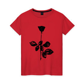 Женская футболка хлопок с принтом Depeche Mode черная роза в Екатеринбурге, 100% хлопок | прямой крой, круглый вырез горловины, длина до линии бедер, слегка спущенное плечо | depeche mode | вестник моды | депеш мод | депешмод | дэйв гаан | мартин гор | роза | энди флетчер