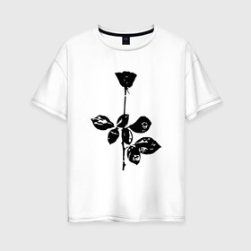 Женская футболка хлопок Oversize с принтом Depeche Mode черная роза в Екатеринбурге, 100% хлопок | свободный крой, круглый ворот, спущенный рукав, длина до линии бедер
 | depeche mode | вестник моды | депеш мод | депешмод | дэйв гаан | мартин гор | роза | энди флетчер