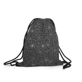 Рюкзак-мешок 3D с принтом Паутина в Екатеринбурге, 100% полиэстер | плотность ткани — 200 г/м2, размер — 35 х 45 см; лямки — толстые шнурки, застежка на шнуровке, без карманов и подкладки | белый | паттрен | паутинка | узор | хеллоуин | черный