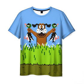 Мужская футболка 3D с принтом Duck Hunt в Екатеринбурге, 100% полиэфир | прямой крой, круглый вырез горловины, длина до линии бедер | Тематика изображения на принте: 8 bit | 8 бит | dendy | dog | duck | hunt | nes | nintendo | oldschool | pixel art | денди | игра | нинтендо | охота | собака