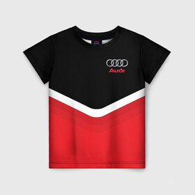 Детская футболка 3D с принтом Audi Black & Red в Екатеринбурге, 100% гипоаллергенный полиэфир | прямой крой, круглый вырез горловины, длина до линии бедер, чуть спущенное плечо, ткань немного тянется | audi | ауди | кольца | красный | машина | черный