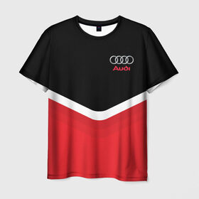 Мужская футболка 3D с принтом Audi Black & Red в Екатеринбурге, 100% полиэфир | прямой крой, круглый вырез горловины, длина до линии бедер | audi | ауди | кольца | красный | машина | черный