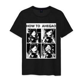 Мужская футболка хлопок с принтом How to ahegao в Екатеринбурге, 100% хлопок | прямой крой, круглый вырез горловины, длина до линии бедер, слегка спущенное плечо. | Тематика изображения на принте: ahegao | аниме | ахегао