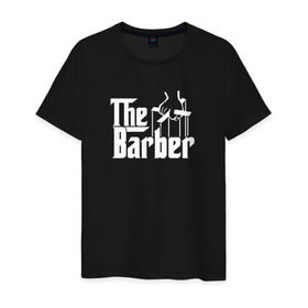 Мужская футболка хлопок с принтом The Barber godfather в Екатеринбурге, 100% хлопок | прямой крой, круглый вырез горловины, длина до линии бедер, слегка спущенное плечо. | barber | barbershop | hair | style | барбер | барбершоп | стиль