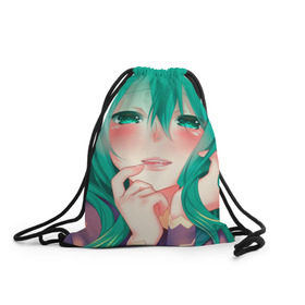 Рюкзак-мешок 3D с принтом Miku Ahegao в Екатеринбурге, 100% полиэстер | плотность ткани — 200 г/м2, размер — 35 х 45 см; лямки — толстые шнурки, застежка на шнуровке, без карманов и подкладки | вокалоид | зеленоволосая девушка | мику ахегао | хатсуне мику