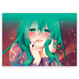 Поздравительная открытка с принтом Miku Ahegao в Екатеринбурге, 100% бумага | плотность бумаги 280 г/м2, матовая, на обратной стороне линовка и место для марки
 | Тематика изображения на принте: вокалоид | зеленоволосая девушка | мику ахегао | хатсуне мику