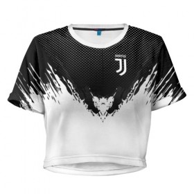 Женская футболка 3D укороченная с принтом Juventus black 2018 в Екатеринбурге, 100% полиэстер | круглая горловина, длина футболки до линии талии, рукава с отворотами | 