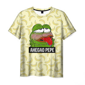 Мужская футболка 3D с принтом Ahegao Pepe в Екатеринбурге, 100% полиэфир | прямой крой, круглый вырез горловины, длина до линии бедер | 