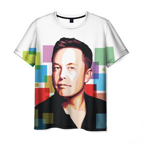 Мужская футболка 3D с принтом Илон Маск в Екатеринбурге, 100% полиэфир | прямой крой, круглый вырез горловины, длина до линии бедер | Тематика изображения на принте: elon musk | тесла