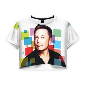 Женская футболка 3D укороченная с принтом Илон Маск в Екатеринбурге, 100% полиэстер | круглая горловина, длина футболки до линии талии, рукава с отворотами | elon musk | тесла