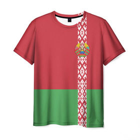 Мужская футболка 3D с принтом Белоруссия, лента с гербом в Екатеринбурге, 100% полиэфир | прямой крой, круглый вырез горловины, длина до линии бедер | belarus | byelorussia | беларусь | белорус | белоруссия | белорусский | минск | республика | флаг