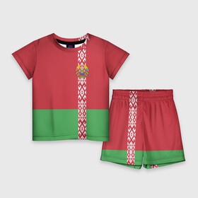 Детский костюм с шортами 3D с принтом Белоруссия, лента с гербом в Екатеринбурге,  |  | belarus | byelorussia | беларусь | белорус | белоруссия | белорусский | минск | республика | флаг