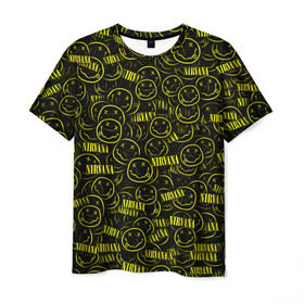 Мужская футболка 3D с принтом Нирвана в Екатеринбурге, 100% полиэфир | прямой крой, круглый вырез горловины, длина до линии бедер | grunge | kurt cobain | гранж | курт кобейн | паттерн | смайл