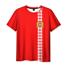 Мужская футболка 3D с принтом Грузия, лента с гербом в Екатеринбурге, 100% полиэфир | прямой крой, круглый вырез горловины, длина до линии бедер | ge | geo | georgia  | батуми | грузия | картли | кутаиси | сакартвело | тбилиси