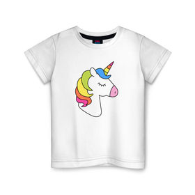 Детская футболка хлопок с принтом Единорог радуга в Екатеринбурге, 100% хлопок | круглый вырез горловины, полуприлегающий силуэт, длина до линии бедер | лошадь | радужный