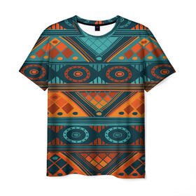 Мужская футболка 3D с принтом Африканский дизайн в Екатеринбурге, 100% полиэфир | прямой крой, круглый вырез горловины, длина до линии бедер | geometry | pattern | symbol | world | геометрия | народный | орнамент | символы | узор | этника | этнический