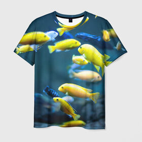 Мужская футболка 3D с принтом Рыбки в Екатеринбурге, 100% полиэфир | прямой крой, круглый вырез горловины, длина до линии бедер | Тематика изображения на принте: fish | fishes | pisces | море | морские обитатели | морской | океан | рыбы