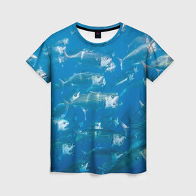 Женская футболка 3D с принтом Рыбы океана в Екатеринбурге, 100% полиэфир ( синтетическое хлопкоподобное полотно) | прямой крой, круглый вырез горловины, длина до линии бедер | fish | fishes | pisces | море | морские обитатели | морской | океан | рыбы