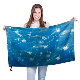 Флаг 3D с принтом Рыбы океана в Екатеринбурге, 100% полиэстер | плотность ткани — 95 г/м2, размер — 67 х 109 см. Принт наносится с одной стороны | Тематика изображения на принте: fish | fishes | pisces | море | морские обитатели | морской | океан | рыбы