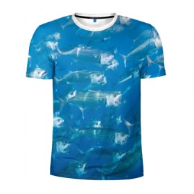 Мужская футболка 3D спортивная с принтом Рыбы океана в Екатеринбурге, 100% полиэстер с улучшенными характеристиками | приталенный силуэт, круглая горловина, широкие плечи, сужается к линии бедра | fish | fishes | pisces | море | морские обитатели | морской | океан | рыбы