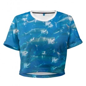 Женская футболка 3D укороченная с принтом Рыбы океана в Екатеринбурге, 100% полиэстер | круглая горловина, длина футболки до линии талии, рукава с отворотами | fish | fishes | pisces | море | морские обитатели | морской | океан | рыбы