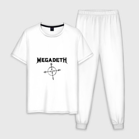 Мужская пижама хлопок с принтом Megadeth в Екатеринбурге, 100% хлопок | брюки и футболка прямого кроя, без карманов, на брюках мягкая резинка на поясе и по низу штанин
 | megadet | megadeth | группа | дирк вербурен | дэвид эллефсон | дэйв мастейн | кико лоурейро | мегадет | мегадетх | метал | рок | трэш | трэшметал | тяжелый | хард | хардрок | хеви | хевиметал