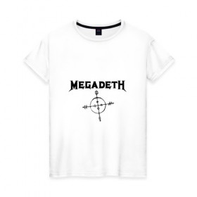 Женская футболка хлопок с принтом Megadeth в Екатеринбурге, 100% хлопок | прямой крой, круглый вырез горловины, длина до линии бедер, слегка спущенное плечо | megadet | megadeth | группа | дирк вербурен | дэвид эллефсон | дэйв мастейн | кико лоурейро | мегадет | мегадетх | метал | рок | трэш | трэшметал | тяжелый | хард | хардрок | хеви | хевиметал