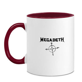 Кружка двухцветная с принтом Megadeth в Екатеринбурге, керамика | объем — 330 мл, диаметр — 80 мм. Цветная ручка и кайма сверху, в некоторых цветах — вся внутренняя часть | megadet | megadeth | группа | дирк вербурен | дэвид эллефсон | дэйв мастейн | кико лоурейро | мегадет | мегадетх | метал | рок | трэш | трэшметал | тяжелый | хард | хардрок | хеви | хевиметал