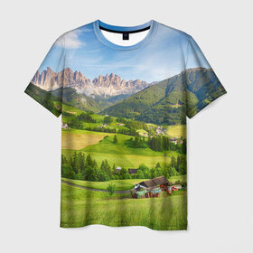Мужская футболка 3D с принтом Альпы в Екатеринбурге, 100% полиэфир | прямой крой, круглый вырез горловины, длина до линии бедер | австрия | альпы | германия | горный хребет | горы | италия | красота | лес | лихтенштейн | луг | пейзаж | природа | простор | раздолье | словения | франция | швейцария