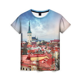 Женская футболка 3D с принтом Таллин (Эстония) в Екатеринбурге, 100% полиэфир ( синтетическое хлопкоподобное полотно) | прямой крой, круглый вырез горловины, длина до линии бедер | estonia | tallin | город | европа | путешествие | таллин | туризм | эстония