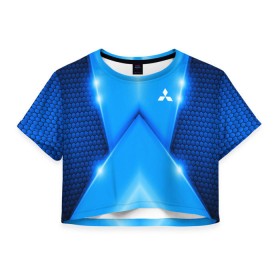 Женская футболка 3D укороченная с принтом Mitsubishi car sport SKY в Екатеринбурге, 100% полиэстер | круглая горловина, длина футболки до линии талии, рукава с отворотами |  машина | марка | митсубиси