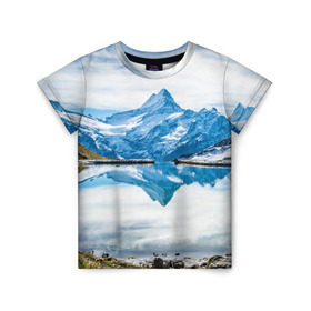 Детская футболка 3D с принтом Альпы в Екатеринбурге, 100% гипоаллергенный полиэфир | прямой крой, круглый вырез горловины, длина до линии бедер, чуть спущенное плечо, ткань немного тянется | Тематика изображения на принте: австрия | альпийские горы | альпийский хребет | альпы | германия | горное озеро | горные лыжи | европа | италия | лихтенштейн | пейзаж | природа | словения | сноуборд | франция | швейцария