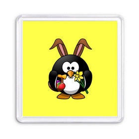 Магнит 55*55 с принтом Пасхальный пингвин в Екатеринбурге, Пластик | Размер: 65*65 мм; Размер печати: 55*55 мм | Тематика изображения на принте: весна | кролик | пасха | пингвин | праздники | яйцо