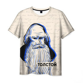 Мужская футболка 3D с принтом Лев Толстой в Екатеринбурге, 100% полиэфир | прямой крой, круглый вырез горловины, длина до линии бедер | Тематика изображения на принте: 