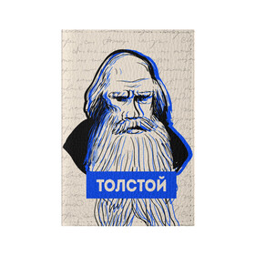 Обложка для паспорта матовая кожа с принтом Лев Толстой в Екатеринбурге, натуральная матовая кожа | размер 19,3 х 13,7 см; прозрачные пластиковые крепления | 