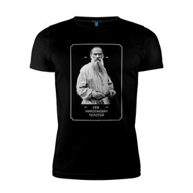 Мужская футболка премиум с принтом Лев Толстой в Екатеринбурге, 92% хлопок, 8% лайкра | приталенный силуэт, круглый вырез ворота, длина до линии бедра, короткий рукав | лев толстой | писатель | русская литература