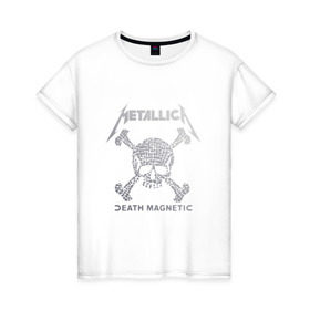 Женская футболка хлопок с принтом Metallica, death magnetic в Екатеринбурге, 100% хлопок | прямой крой, круглый вырез горловины, длина до линии бедер, слегка спущенное плечо | metallica | джеймс хэтфилд | кирк хэмметт | ларс ульрих | металлика | роберт трухильо | рок группа
