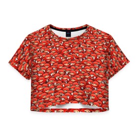 Женская футболка 3D укороченная с принтом Угандийские Наклзы в Екатеринбурге, 100% полиэстер | круглая горловина, длина футболки до линии талии, рукава с отворотами | sonic | ехидна | красный | мем | паттерн | персонаж | соник | толпа
