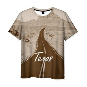 Мужская футболка 3D с принтом Техас ретро в Екатеринбурге, 100% полиэфир | прямой крой, круглый вырез горловины, длина до линии бедер | texas | usa | америка | города | дороги | природа | страны | сша | техас