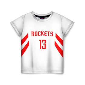 Детская футболка 3D с принтом James Harden home в Екатеринбурге, 100% гипоаллергенный полиэфир | прямой крой, круглый вырез горловины, длина до линии бедер, чуть спущенное плечо, ткань немного тянется | Тематика изображения на принте: hurden | nba | rockets | баскетбол | нба | харден | хьюстон рокетс