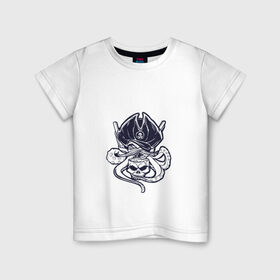 Детская футболка хлопок с принтом Осьминог, череп и усы в Екатеринбурге, 100% хлопок | круглый вырез горловины, полуприлегающий силуэт, длина до линии бедер | Тематика изображения на принте: 