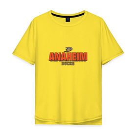 Мужская футболка хлопок Oversize с принтом Анахайм Дакс в Екатеринбурге, 100% хлопок | свободный крой, круглый ворот, “спинка” длиннее передней части | anaheim ducks | nhl | нхл | хоккей